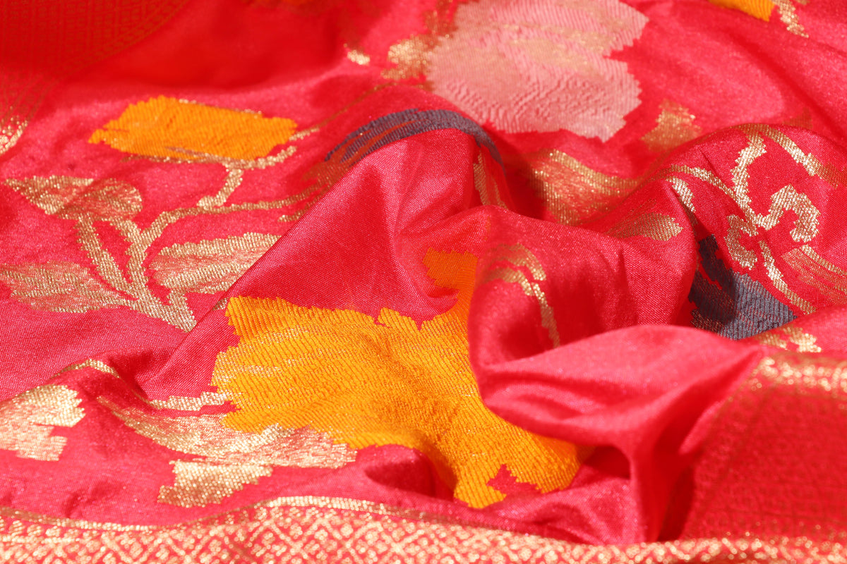 Peach Pink Damini Silk Saree with Zari Border 088