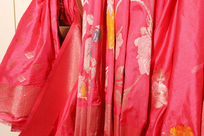 Peach Pink Damini Silk Saree with Zari Border 088