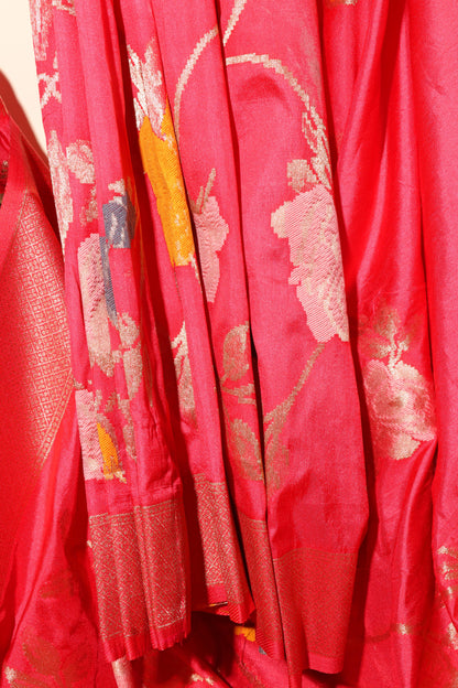 Peach Pink Damini Silk Saree with Zari Border 088