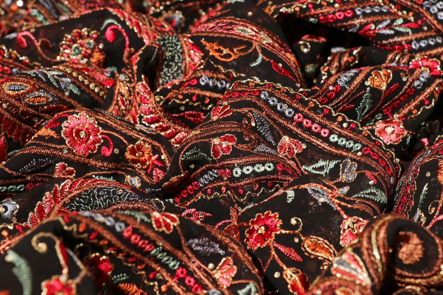 Black Kashmiri Embroidered Georgette Saree with Gold Highlights 089