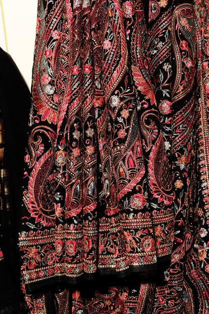 Black Kashmiri Embroidered Georgette Saree with Gold Highlights 089