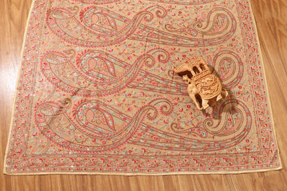 Champagne Beige Kashmiri Embroidered Georgette Saree with Gold Accents 090