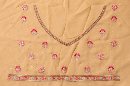 Champagne Beige Kashmiri Embroidered Georgette Saree with Gold Accents 090