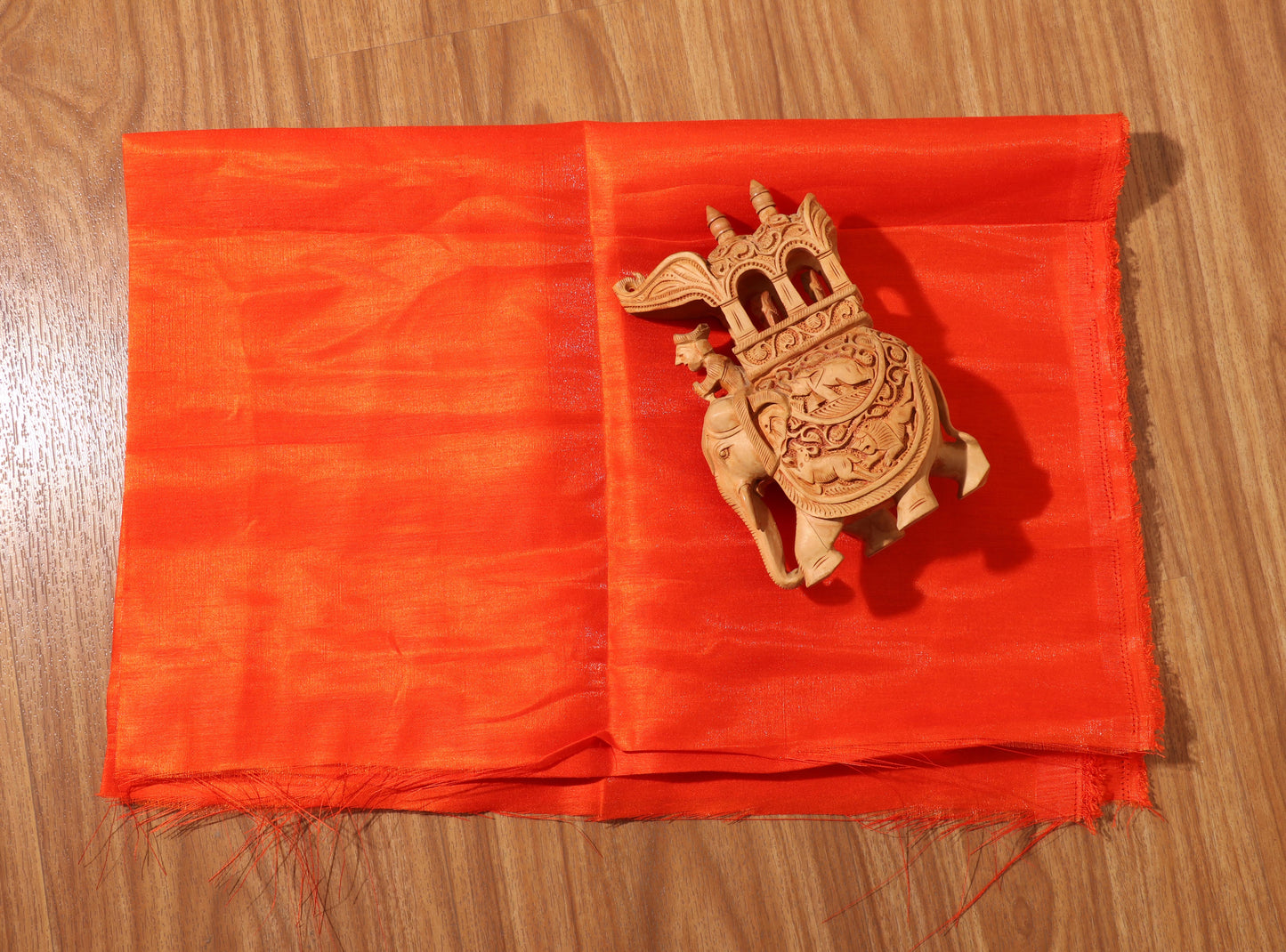 Pale Beige Satin Silk Saree with Purple Chrysanthemums & Orange Khadi Contrast Blouse 092