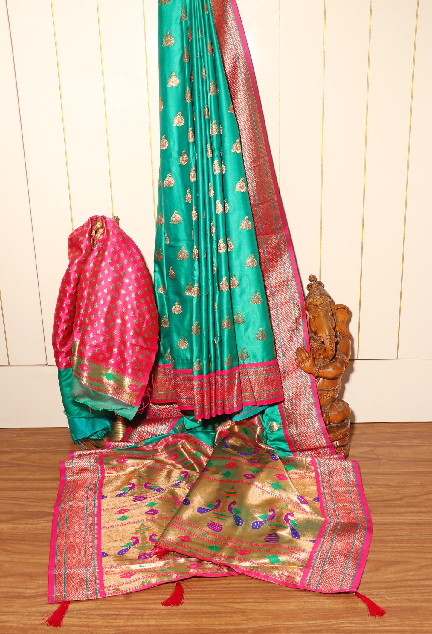 Peacock Varnam:  Pre- draped Paithani Silk Saree 093