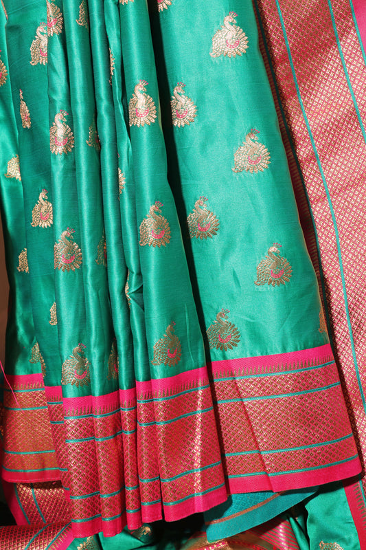 Peacock Varnam:  Pre- draped Paithani Silk Saree 093