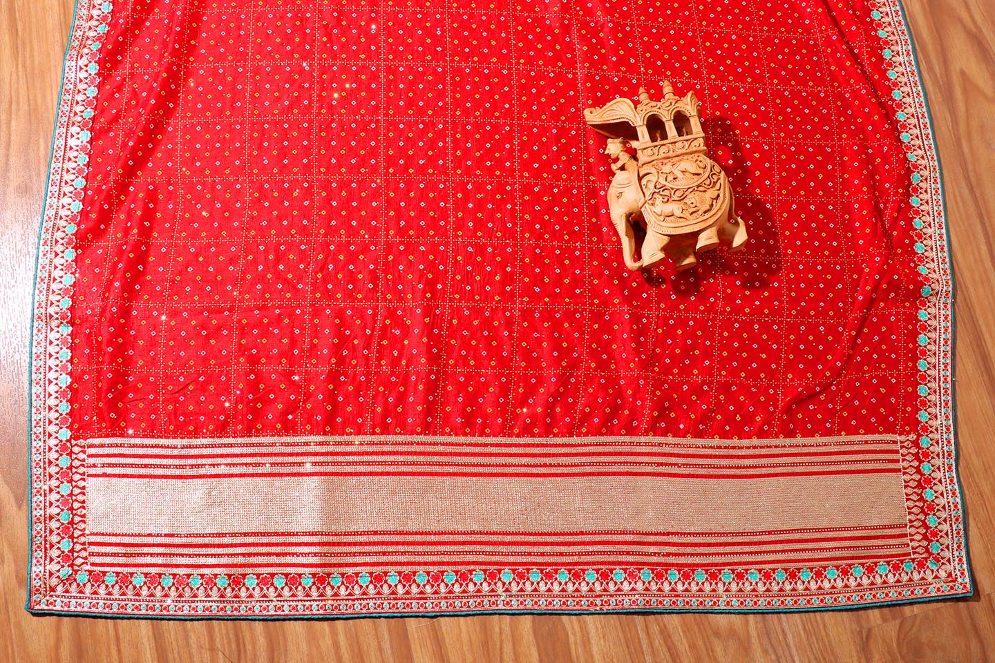 Rajnandini – Red Bandhani Georgette Saree with Gota Patti Border 130
