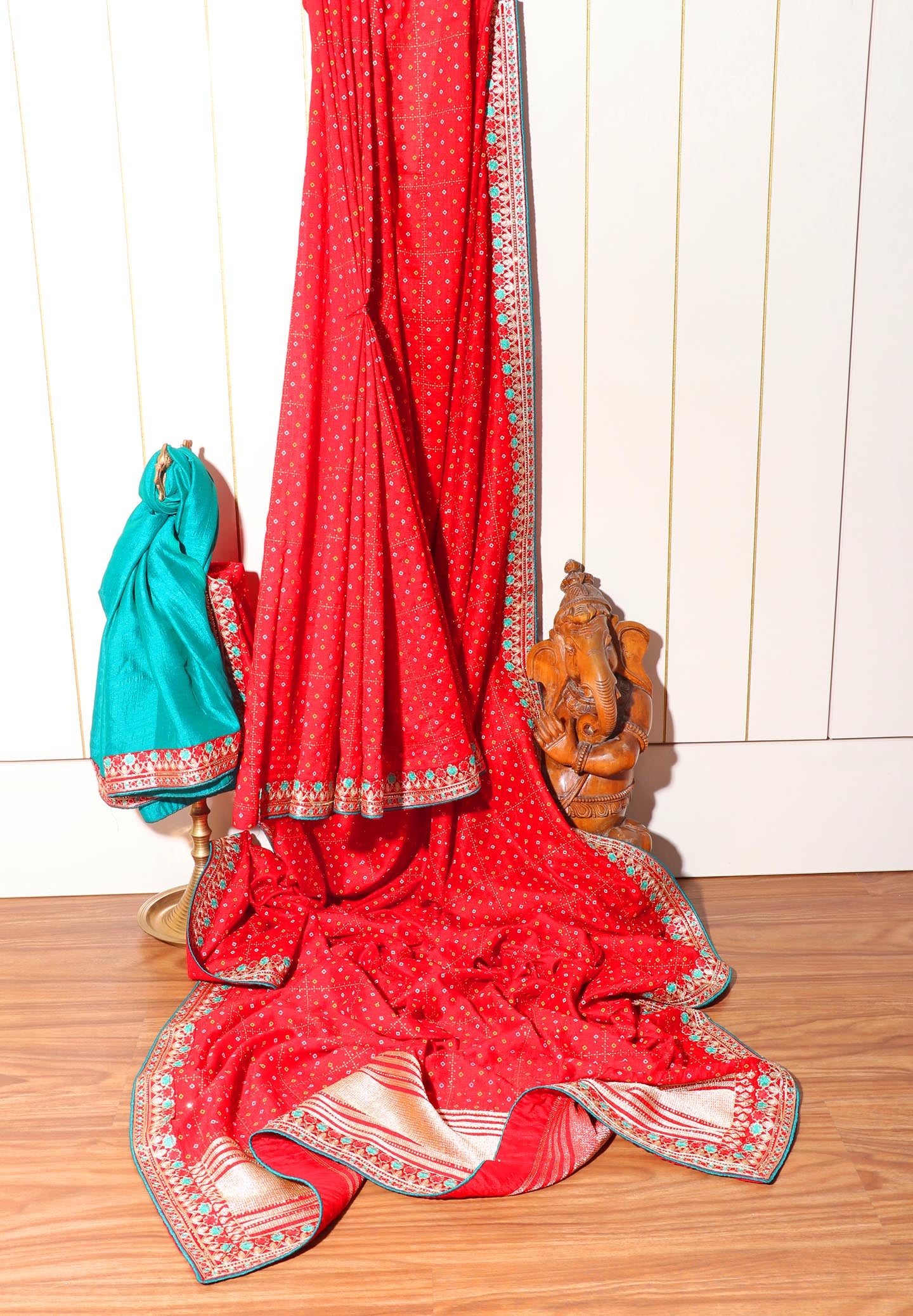 Rajnandini – Red Bandhani Georgette Saree with Gota Patti Border 130