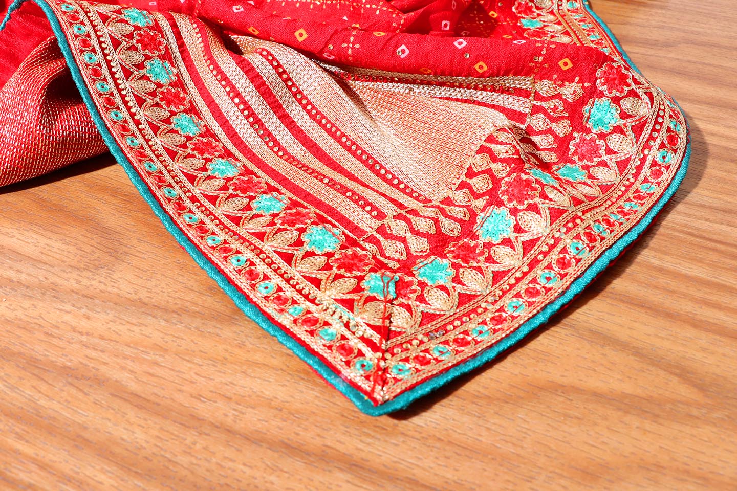 Rajnandini – Red Bandhani Georgette Saree with Gota Patti Border 130