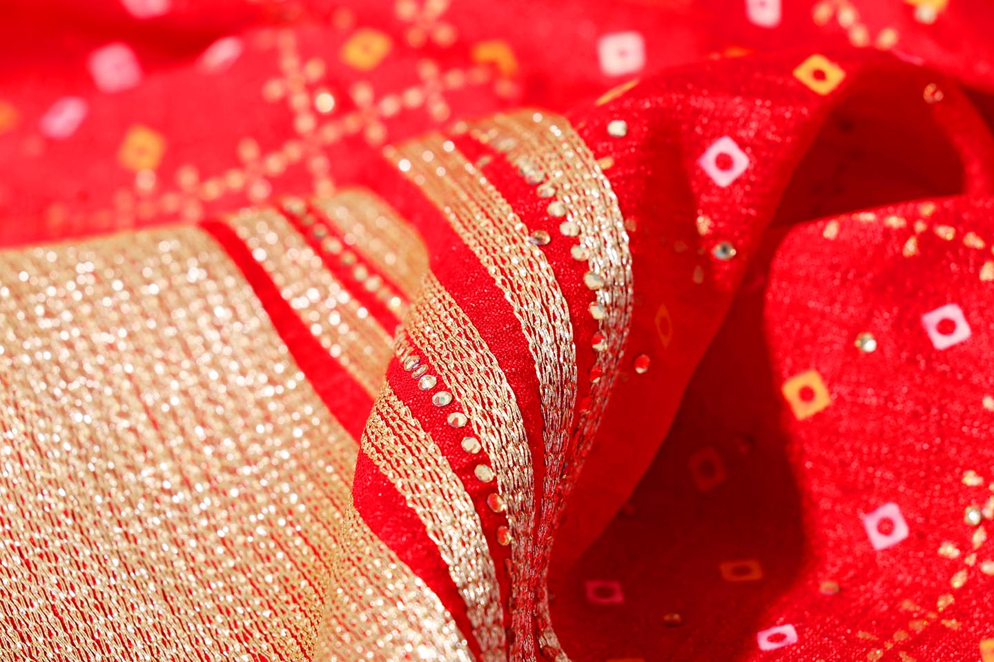 Rajnandini – Red Bandhani Georgette Saree with Gota Patti Border 130
