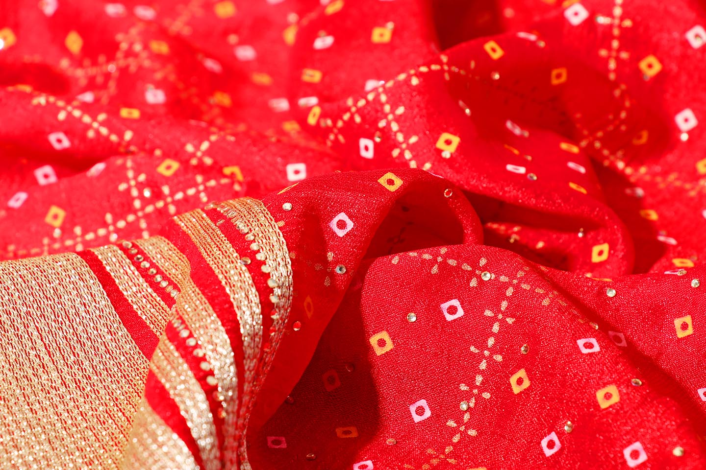 Rajnandini – Red Bandhani Georgette Saree with Gota Patti Border 130