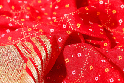 Rajnandini – Red Bandhani Georgette Saree with Gota Patti Border 130