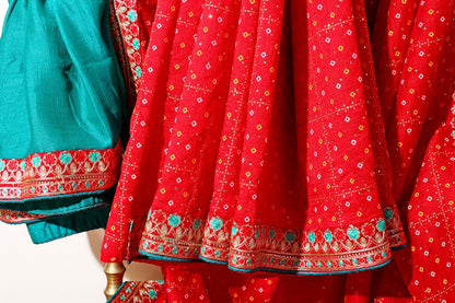 Rajnandini – Red Bandhani Georgette Saree with Gota Patti Border 130