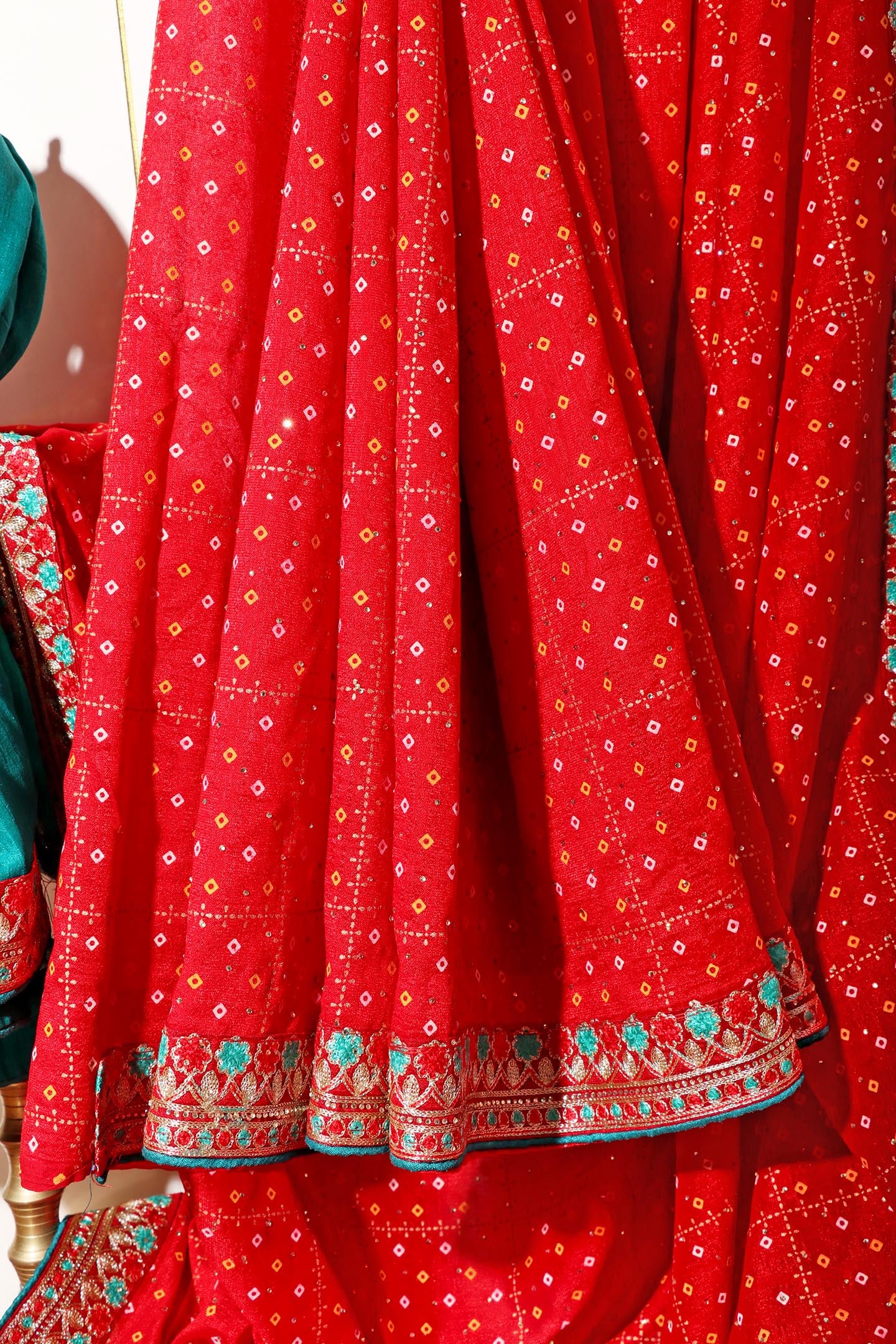 Rajnandini – Red Bandhani Georgette Saree with Gota Patti Border 130