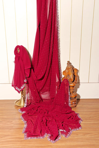 Ruhani – Crimson Red Georgette Saree with Swarovski Detailing 131