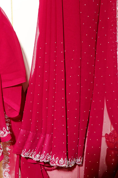 Ruhani – Crimson Red Georgette Saree with Swarovski Detailing 131