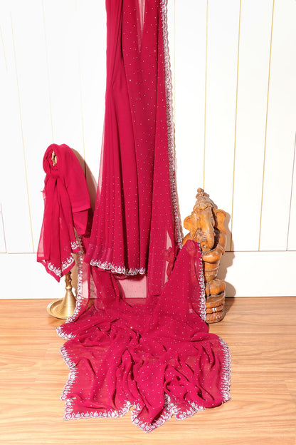 Ruhani – Crimson Red Georgette Saree with Swarovski Detailing 131