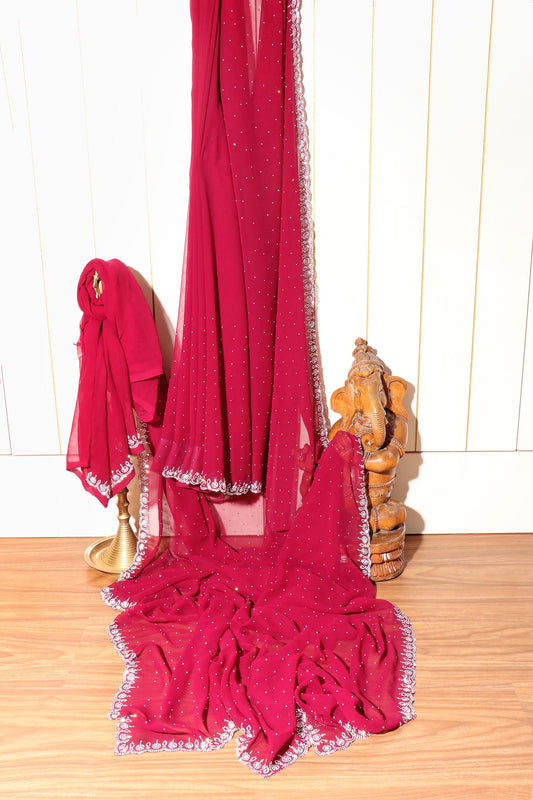 Ruhani – Crimson Red Georgette Saree with Swarovski Detailing 131