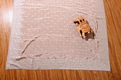 Mrinalini – Taupe Satin Georgette Saree with Silver Thread Embroidery 132