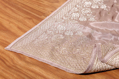 Mrinalini – Taupe Satin Georgette Saree with Silver Thread Embroidery 132