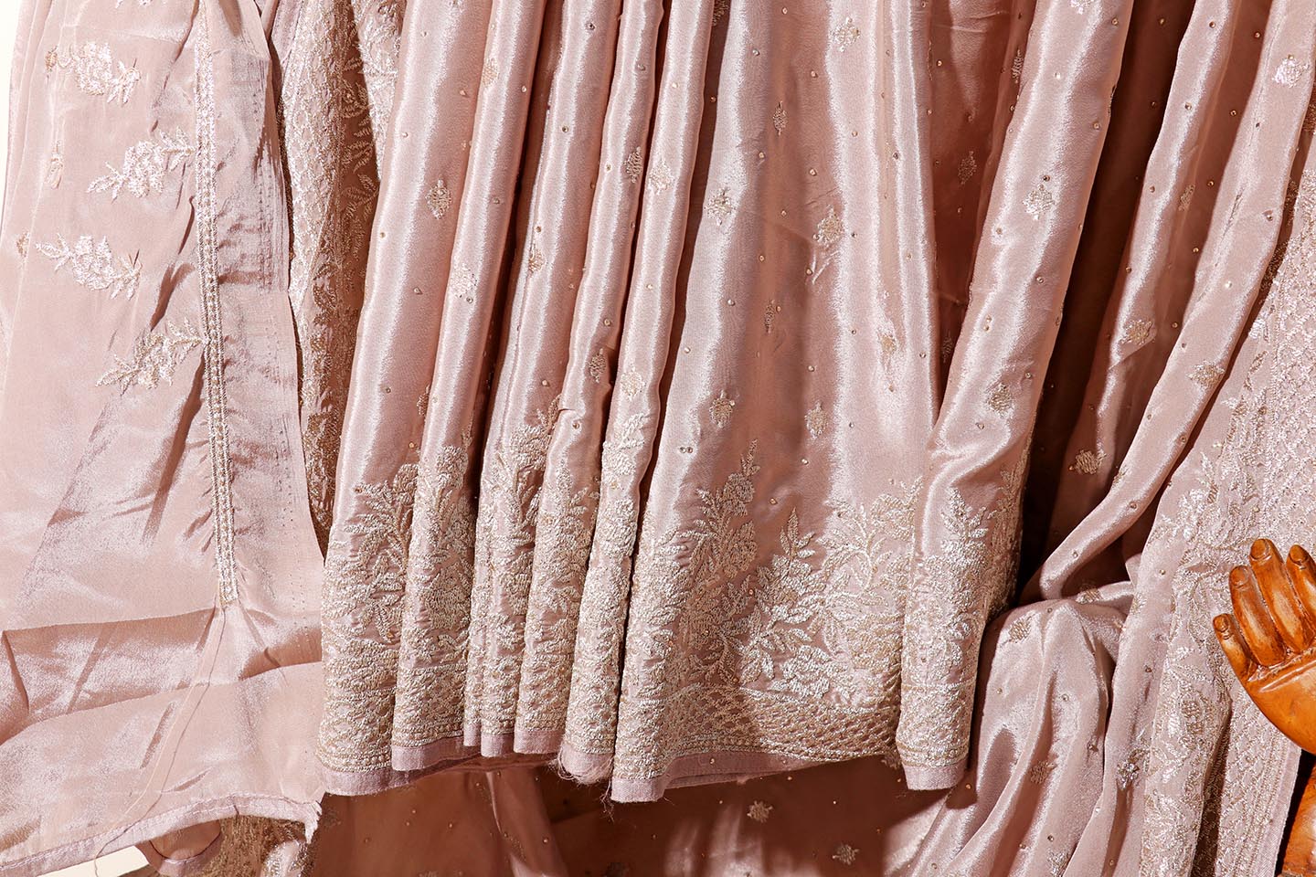 Mrinalini – Taupe Satin Georgette Saree with Silver Thread Embroidery 132