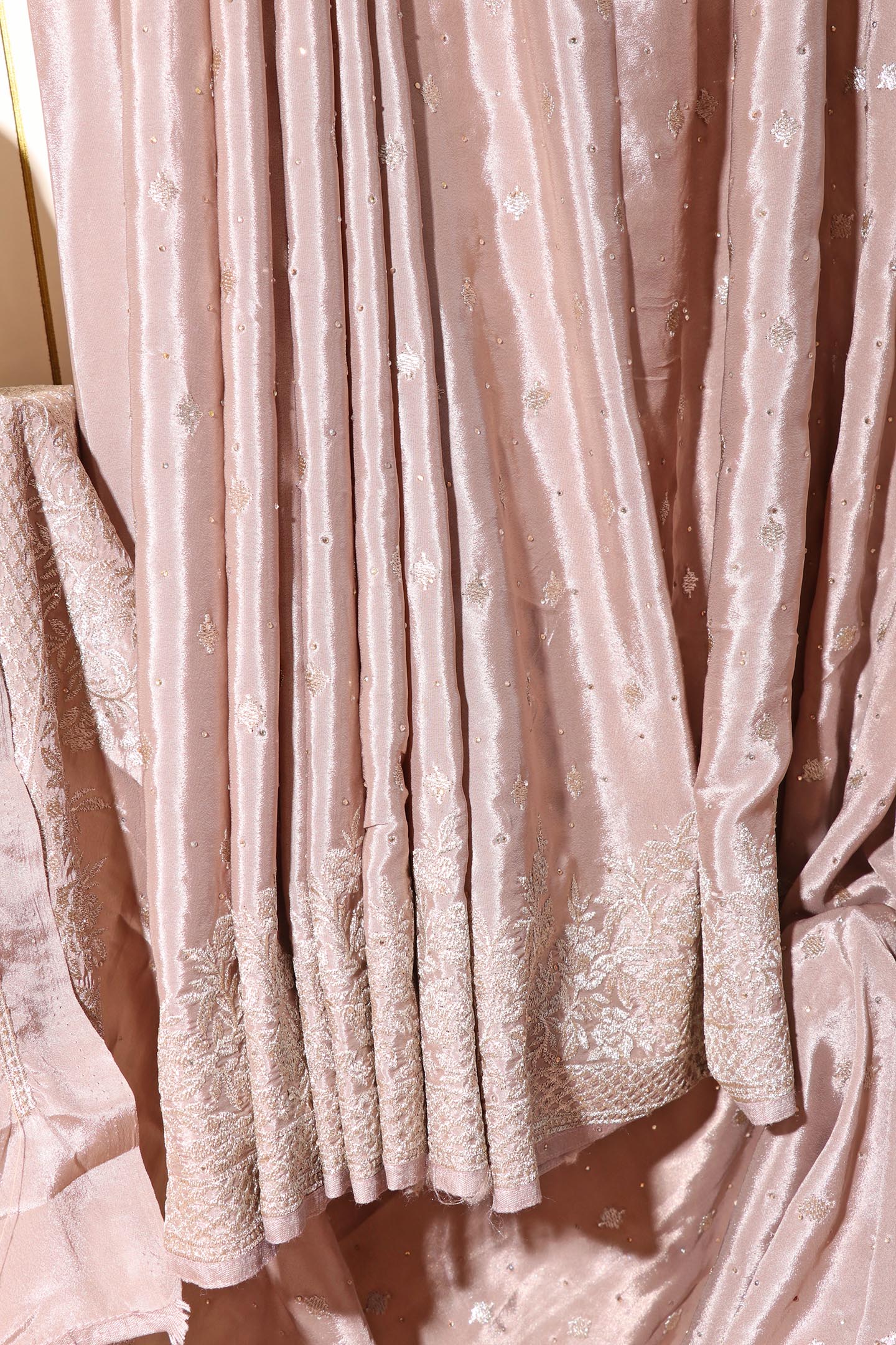 Mrinalini – Taupe Satin Georgette Saree with Silver Thread Embroidery 132