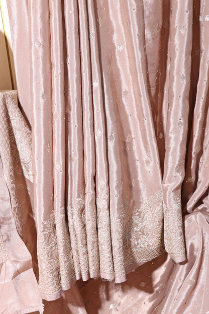 Mrinalini – Taupe Satin Georgette Saree with Silver Thread Embroidery 132