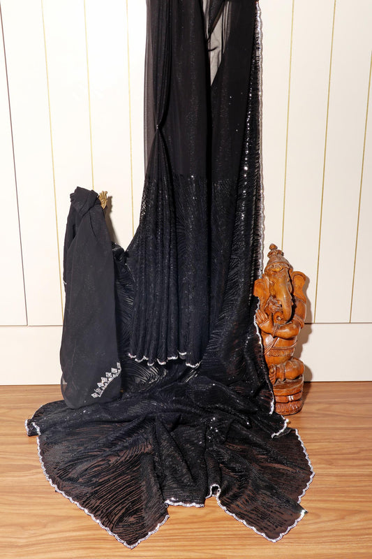 Noor – Black Sequin Georgette Saree with Crystal Border 133