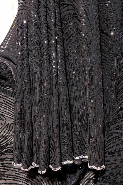 Noor – Black Sequin Georgette Saree with Crystal Border 133