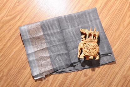 Neelkamal – Steel Grey Soft Silk Saree with Floral Print and Zari Border 134