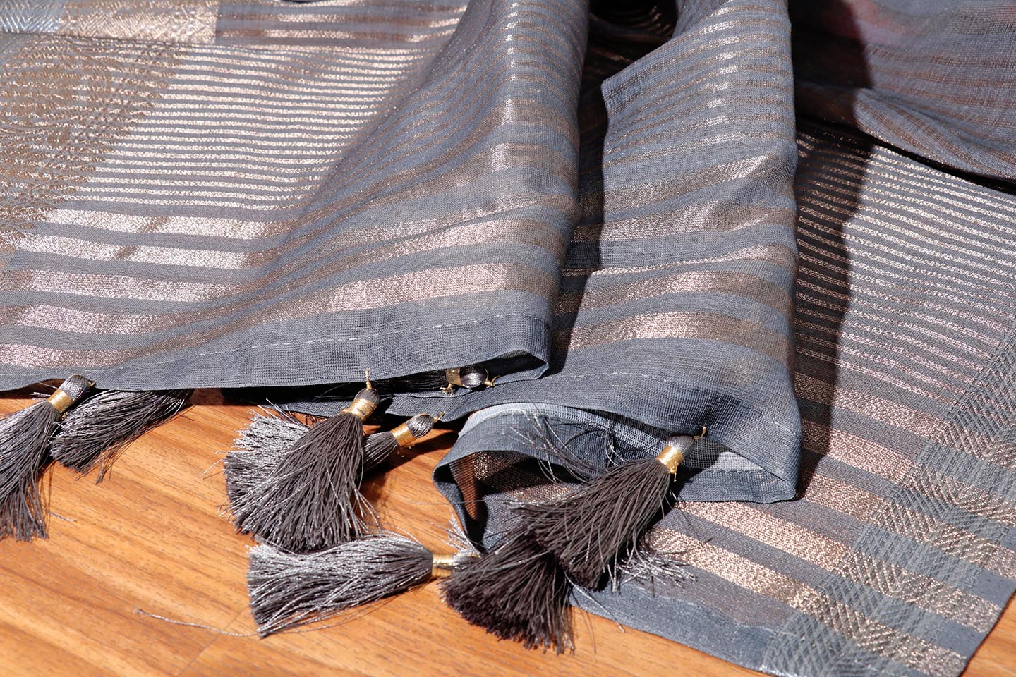 Neelkamal – Steel Grey Soft Silk Saree with Floral Print and Zari Border 134
