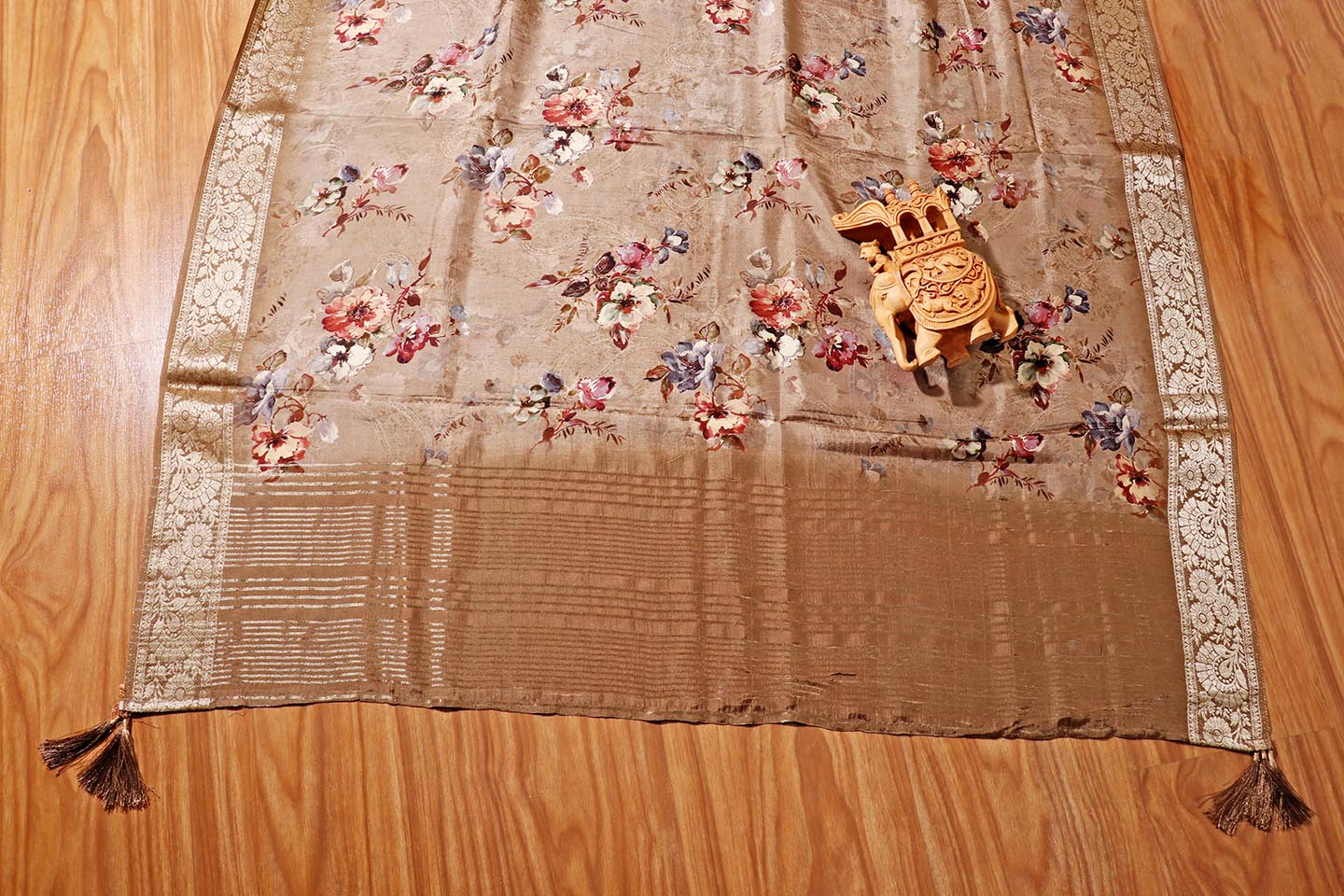Vasundhara – Antique Gold Banarasi Silk Saree with Floral Print 135