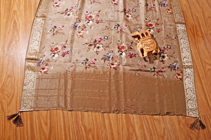 Vasundhara – Antique Gold Banarasi Silk Saree with Floral Print 135