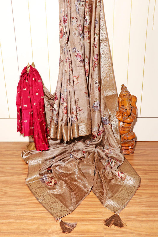 Vasundhara – Antique Gold Banarasi Silk Saree with Floral Print 135