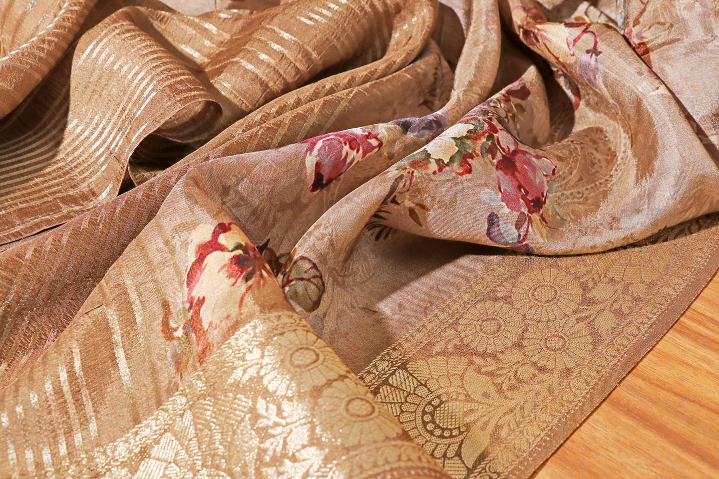 Vasundhara – Antique Gold Banarasi Silk Saree with Floral Print 135