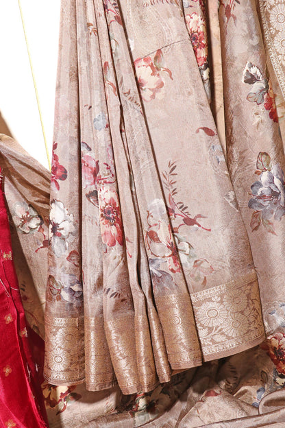 Vasundhara – Antique Gold Banarasi Silk Saree with Floral Print 135