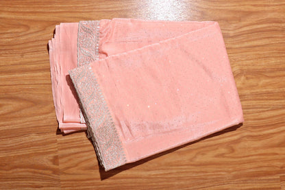 Varnika – Peach Satin Georgette Saree with Silver Embroidery 136