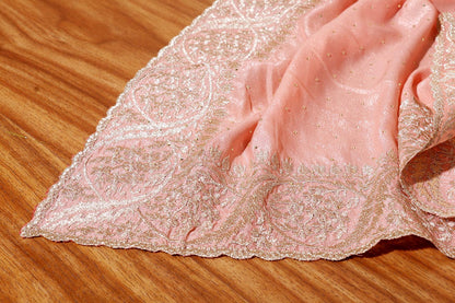 Varnika – Peach Satin Georgette Saree with Silver Embroidery 136