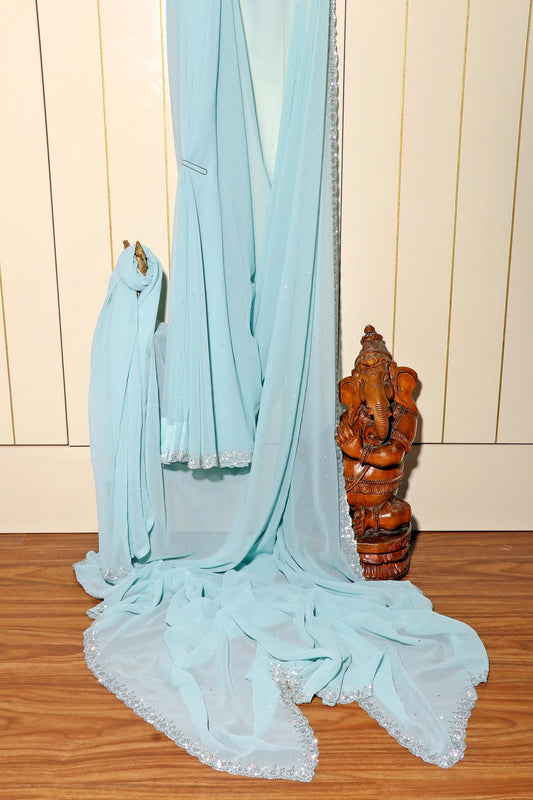 Aarzu – Powder Blue Georgette Saree with Swarovski Embellishments 137