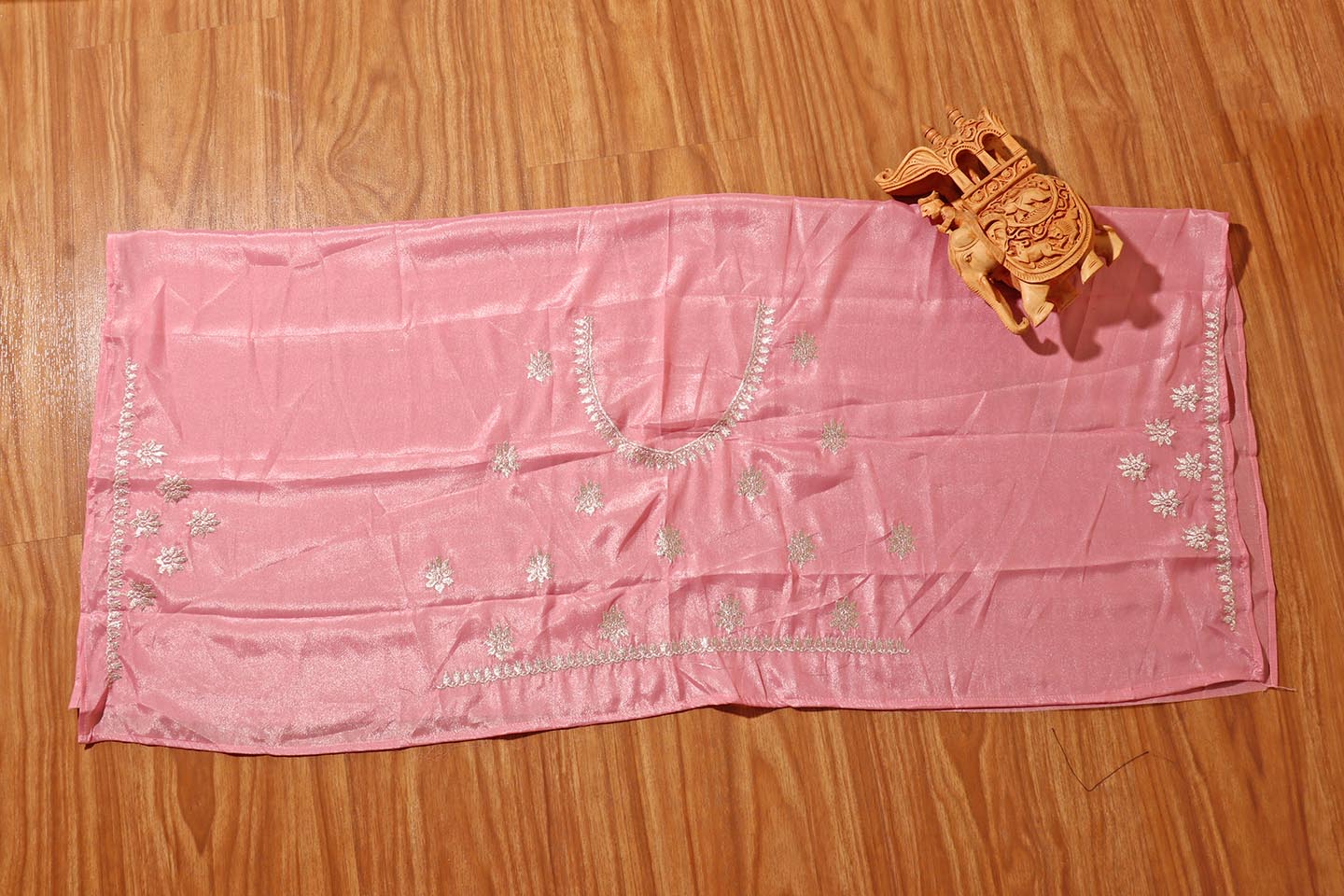 Tarunika – Baby Pink Satin Georgette Saree with Silver Zari Embroidery 138