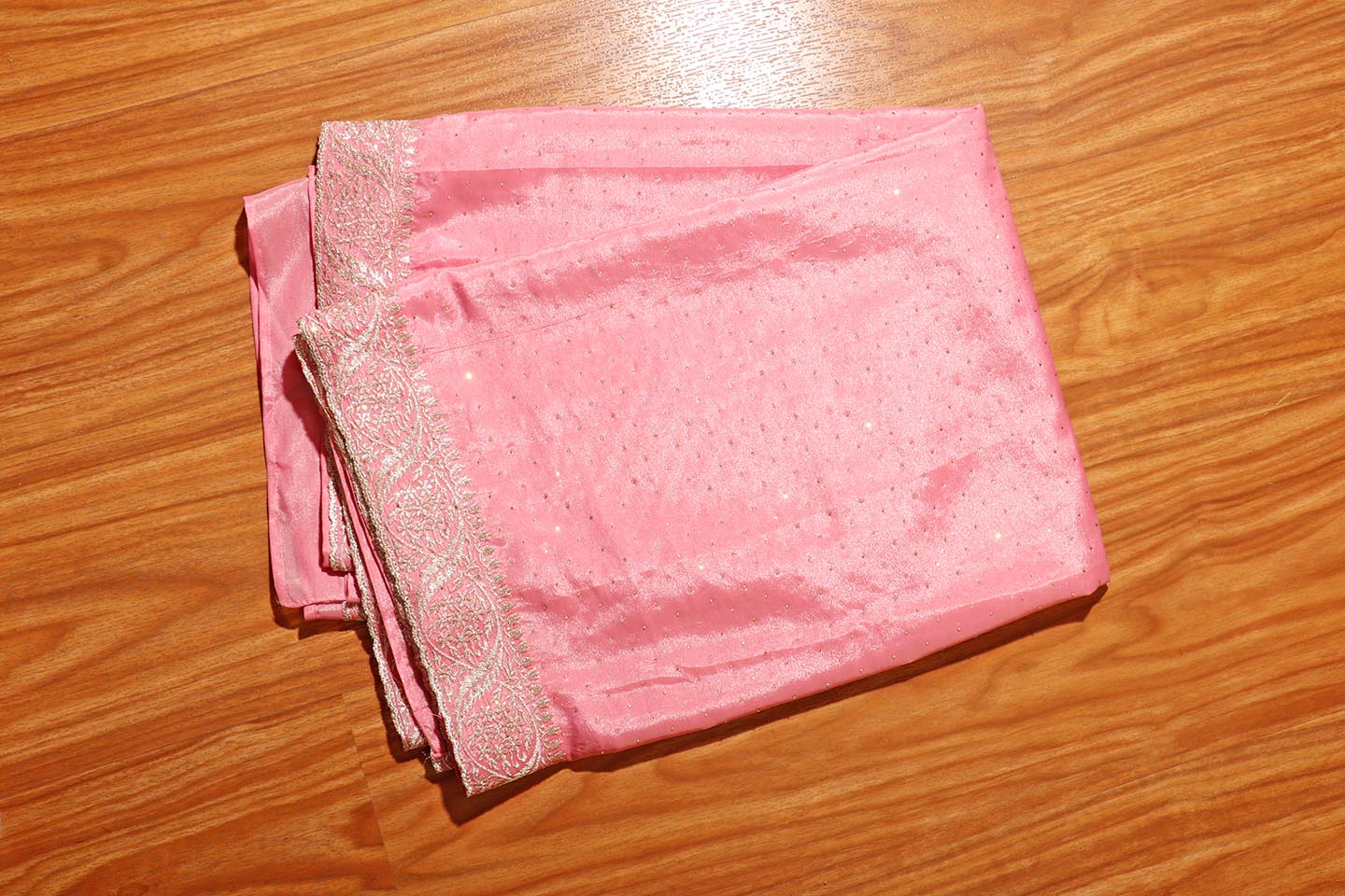 Tarunika – Baby Pink Satin Georgette Saree with Silver Zari Embroidery 138