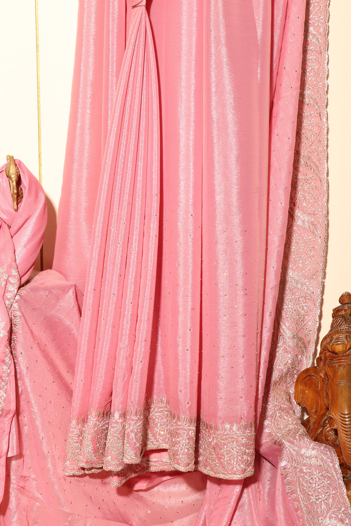 Tarunika – Baby Pink Satin Georgette Saree with Silver Zari Embroidery 138
