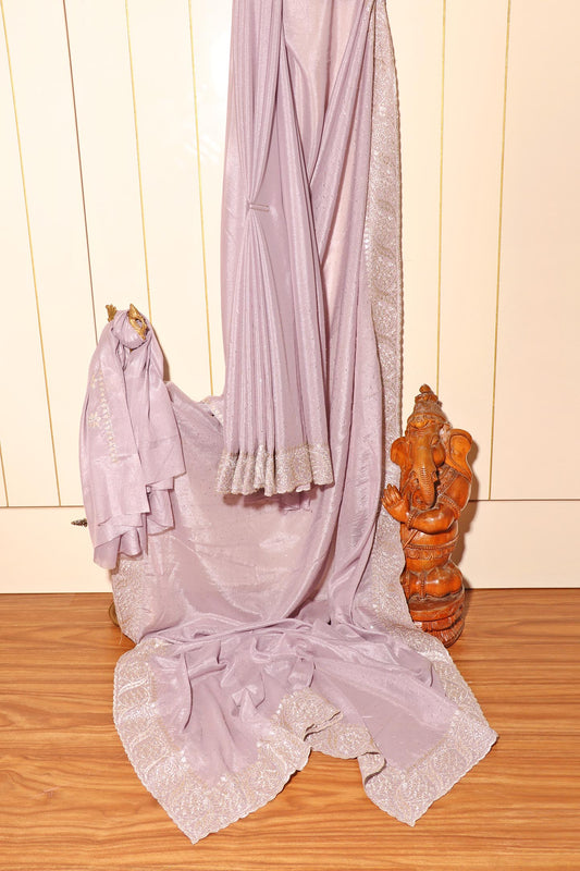 Lavanya – Lilac Satin Crepe Saree with Zari Embroidery 140