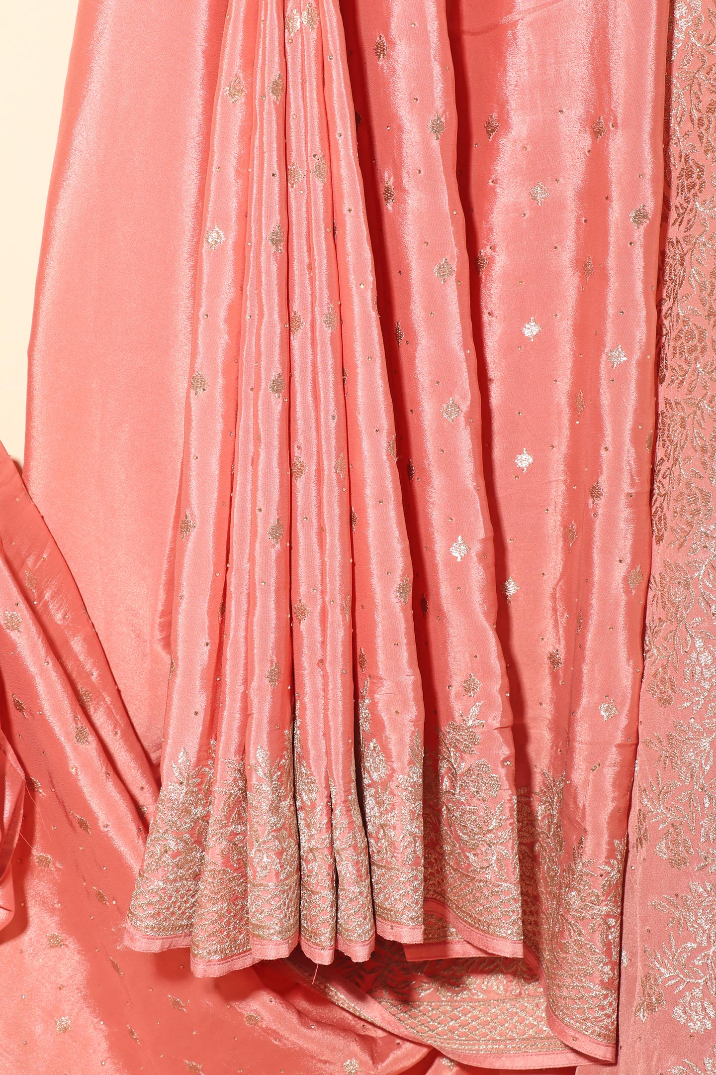 Gulnar – Blush Pink Satin Silk Saree with Silver Embroidery 142