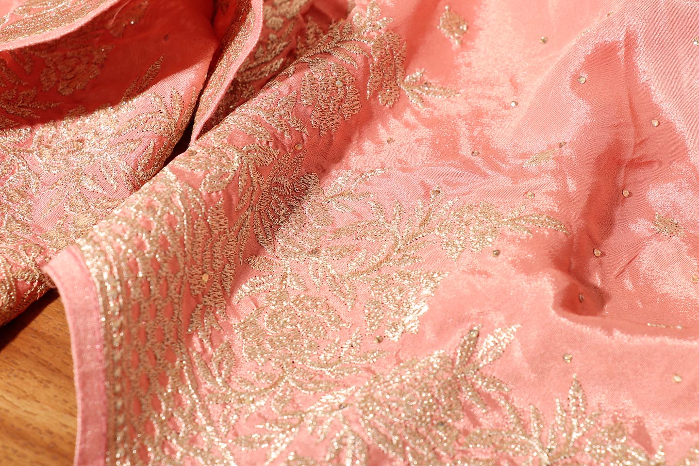 Gulnar – Blush Pink Satin Silk Saree with Silver Embroidery 142