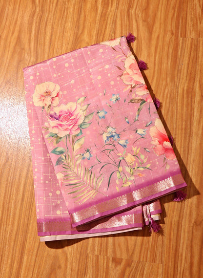 Phoolvati – Mauve Soft Silk Saree with Floral Digital Print 144
