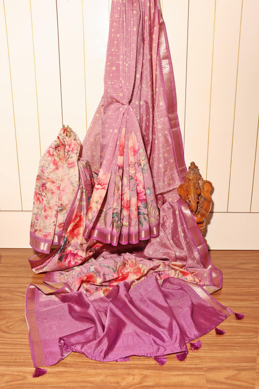 Phoolvati – Mauve Soft Silk Saree with Floral Digital Print 144