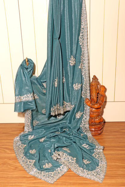 Meherbaan - A Rich Teal Shimmer Chiffon Saree 145