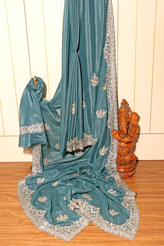 Meherbaan - A Rich Teal Shimmer Chiffon Saree 145