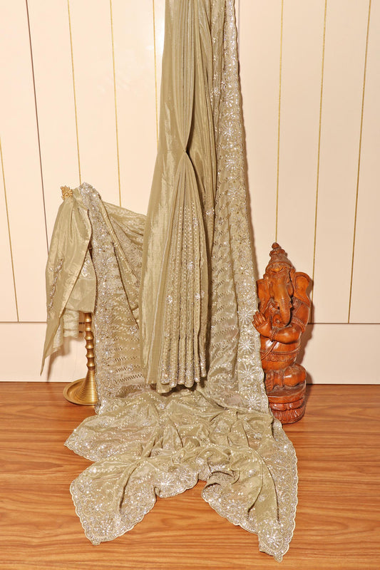 Zarmin- Gold Marble Chiffon with Swarovski Crystals  Saree 147